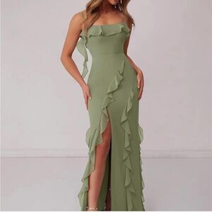 BARBIE™ AZAZIE 1001 Chiffon Ruffle Column Dress - green